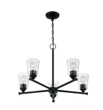 Nuvo 60-7285 Bransel Series Chandelier w/ Seeded Glass, 5 Lights, Wattage 60W, Matte Black