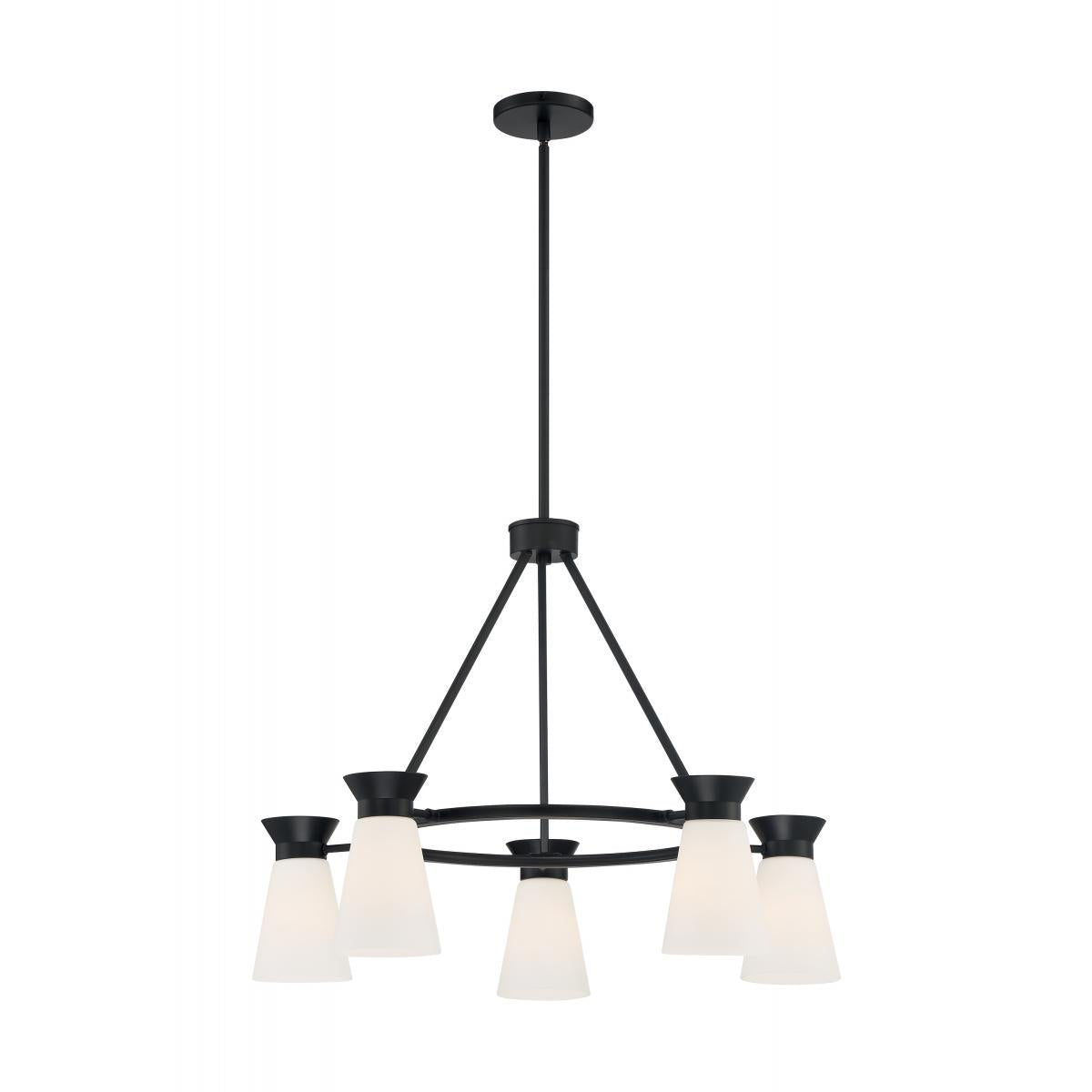 Nuvo 60-7315 Caleta 5 Light Chandelier with Cylindrical Frosted Glass – Black Finish, 60W Max, 120V