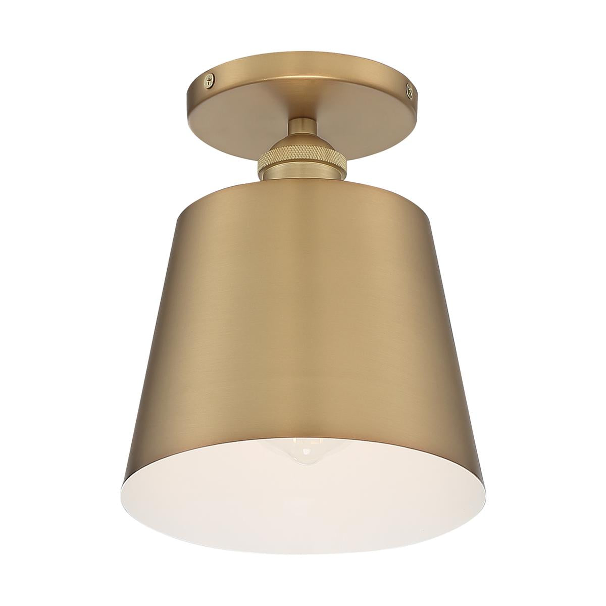 Nuvo 60-7321 Motif 1 Light Semi-Flush Fixture – Brushed Brass and White Accents, 100W Max, 120V, cETLus Listed