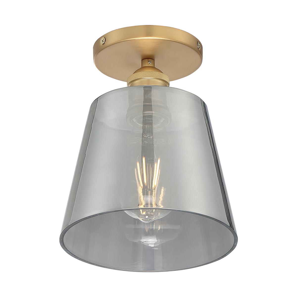 Nuvo 60-7323 Motif 1 Light Semi-Flush Fixture – Brushed Brass and Smoked Glass, 100W Max, 120V, cETLus Listed