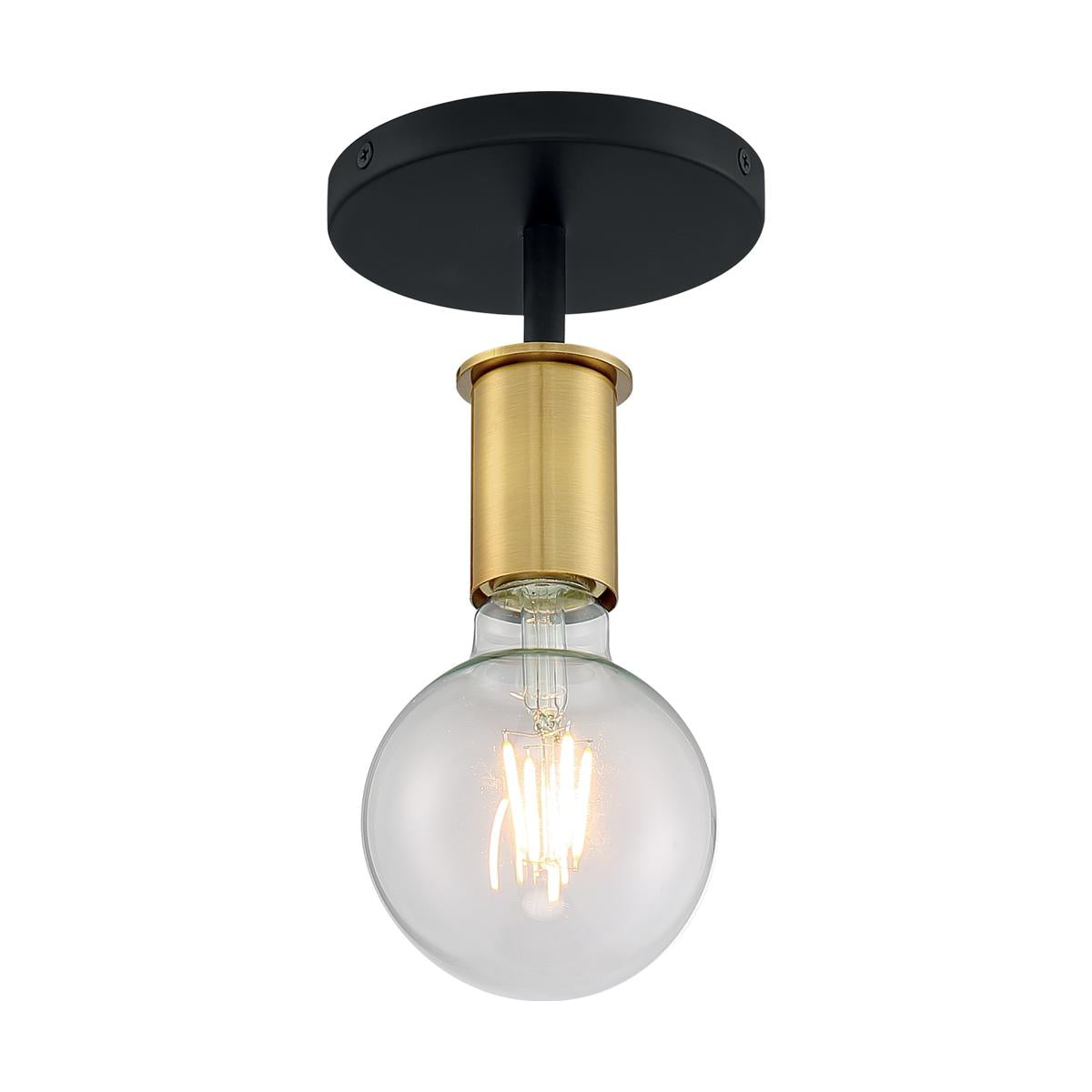 Nuvo 60-7343 Ryder 1 Light Semi-Flush Fixture – Black and Brushed Brass Finish, 60W Max, 120V, cETLus Listed