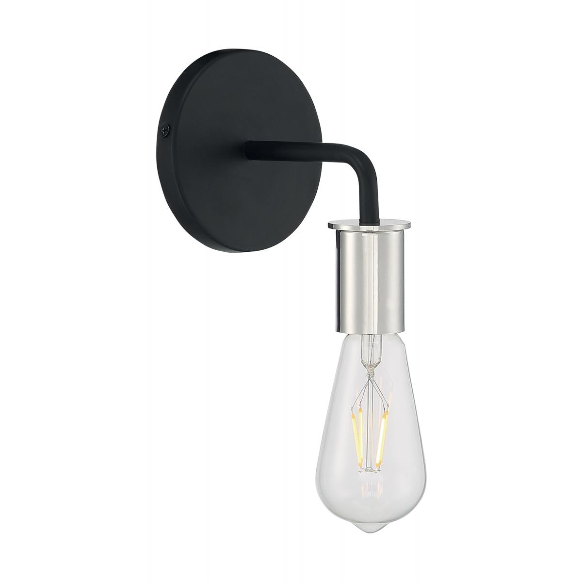 Nuvo 60-7351 Ryder 1 Light Wall Sconce – Black and Polished Nickel Finish, 60W Max, 120V, cETLus Listed