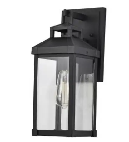 Nuvo 60-7371 Corning Wall Lantern w/Clear Water Glass , Medium, Wattage 100W, Voltage 120V, Black
