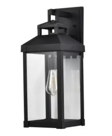 Nuvo 60-7372 Corning Wall Lantern w/Clear Water Glass , Large, Wattage 100W, Voltage 120V, Black