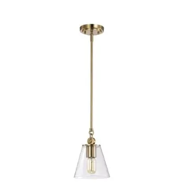 Nuvo 60-7410 Dover Pendant Light, Wattage 60W, Voltage 110V, Clear Glass/Vintage Brass, Small