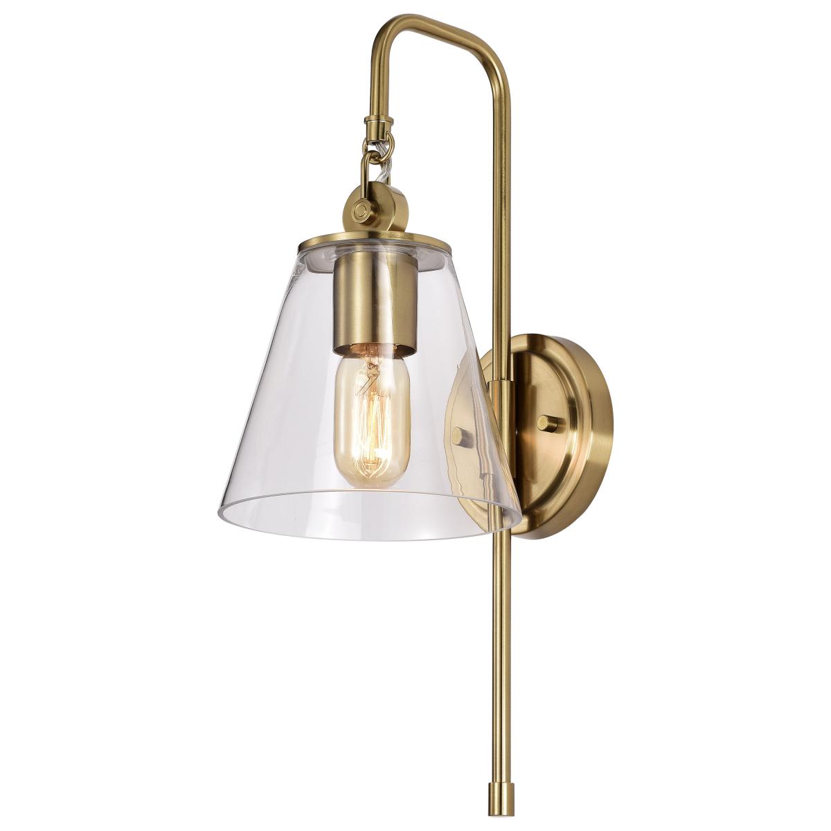 Nuvo 60-7449 Dover 1 Light Wall Sconce – Vintage Brass with Clear Glass, 60W Max, 120V, cETLus Listed