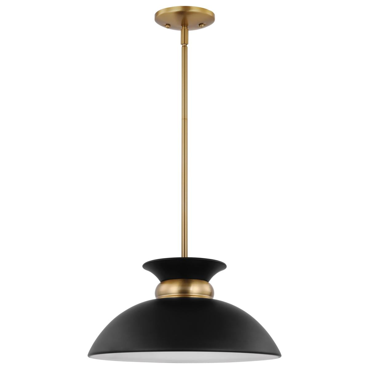 Nuvo 60-7460 Perkins 1 Light Small Pendant – Matte Black with Burnished Brass, 100W Max, 120V, cULus Listed