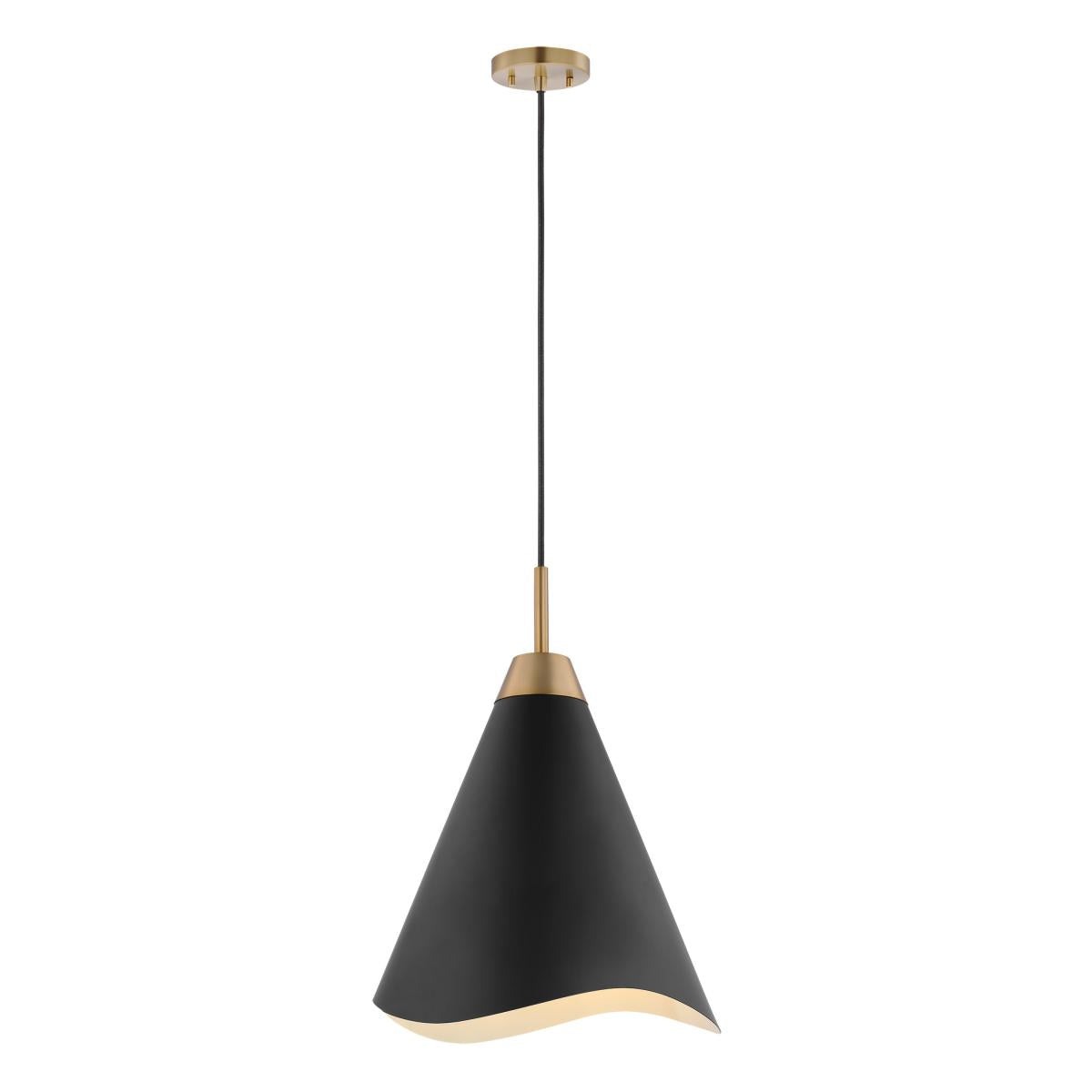 Nuvo 60-7470 Tango 1 Light Small Pendant – Matte Black with Burnished Brass, 60W Max, 120V, cULus Listed