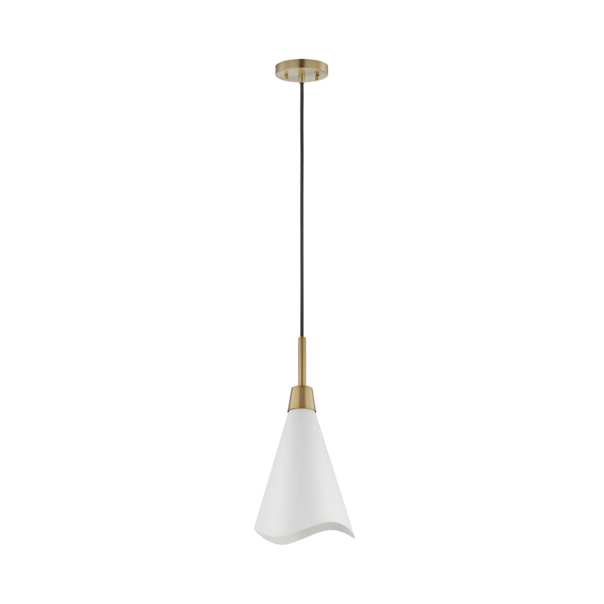 Nuvo 60-7471 Tango 1 Light Small Pendant – Matte White with Burnished Brass, 60W Max, 120V, cULus Listed