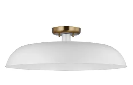 Nuvo 60-7496 Colony Semi-Flush Mount, Large, Wattage 60W, Voltage 120V, White/Burnished Brass