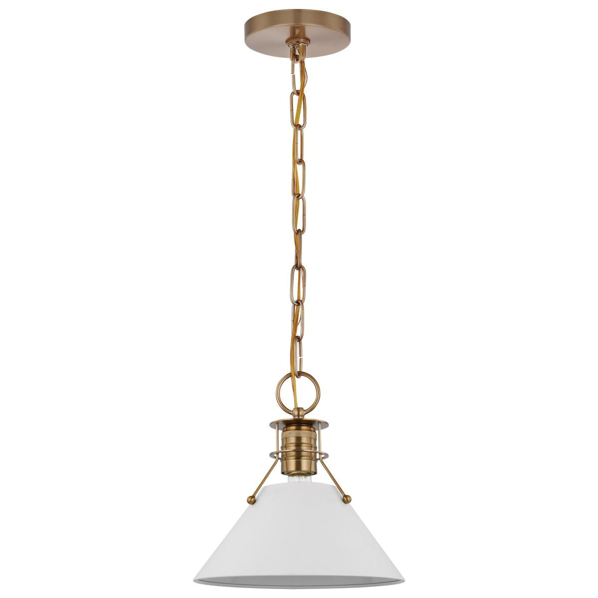 Nuvo 60-7526 Outpost 1 Light Large Pendant – Matte White with Burnished Brass, 60W Max, 120V, cULus Listed