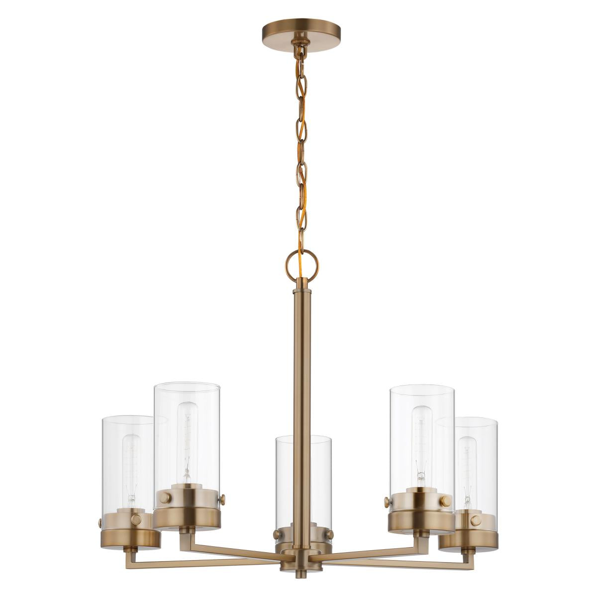 Nuvo 60-7535 Intersection 5 Light Chandelier – Burnished Brass with Clear Glass, 60W Max, 120V, cULus Listed