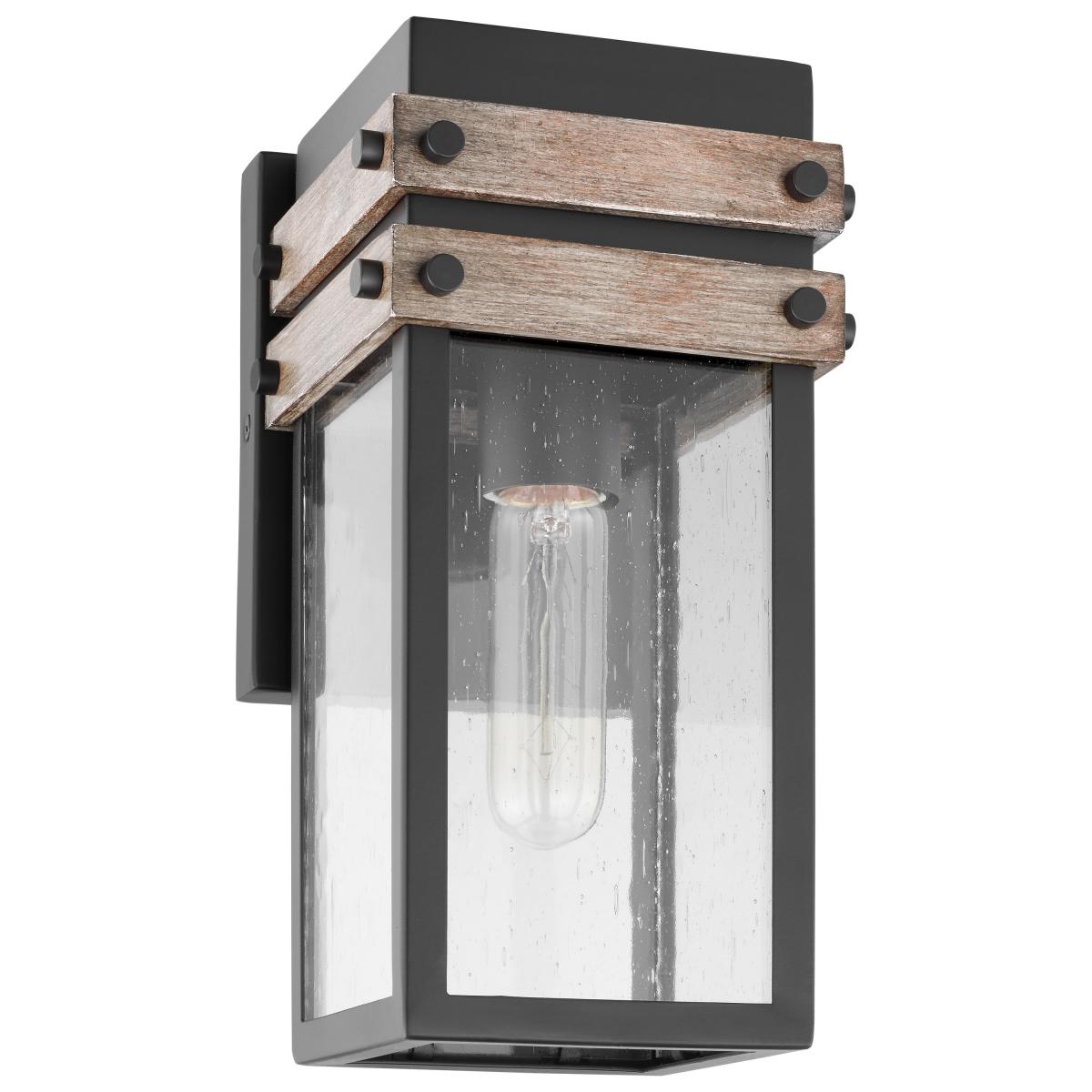 Nuvo 60-7540 Homestead 1 Light Small Wall Lantern – Matte Black & Wood Finish with Clear Seeded Glass, 60W Max, 120V, cETLus Listed