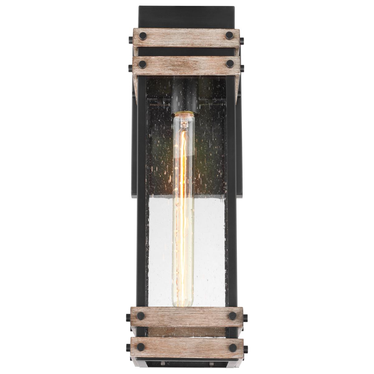 Nuvo 60-7542 Homestead 1 Light Large Wall Lantern – Matte Black & Wood Finish with Clear Seeded Glass, 60W Max, 120V, cETLus Listed