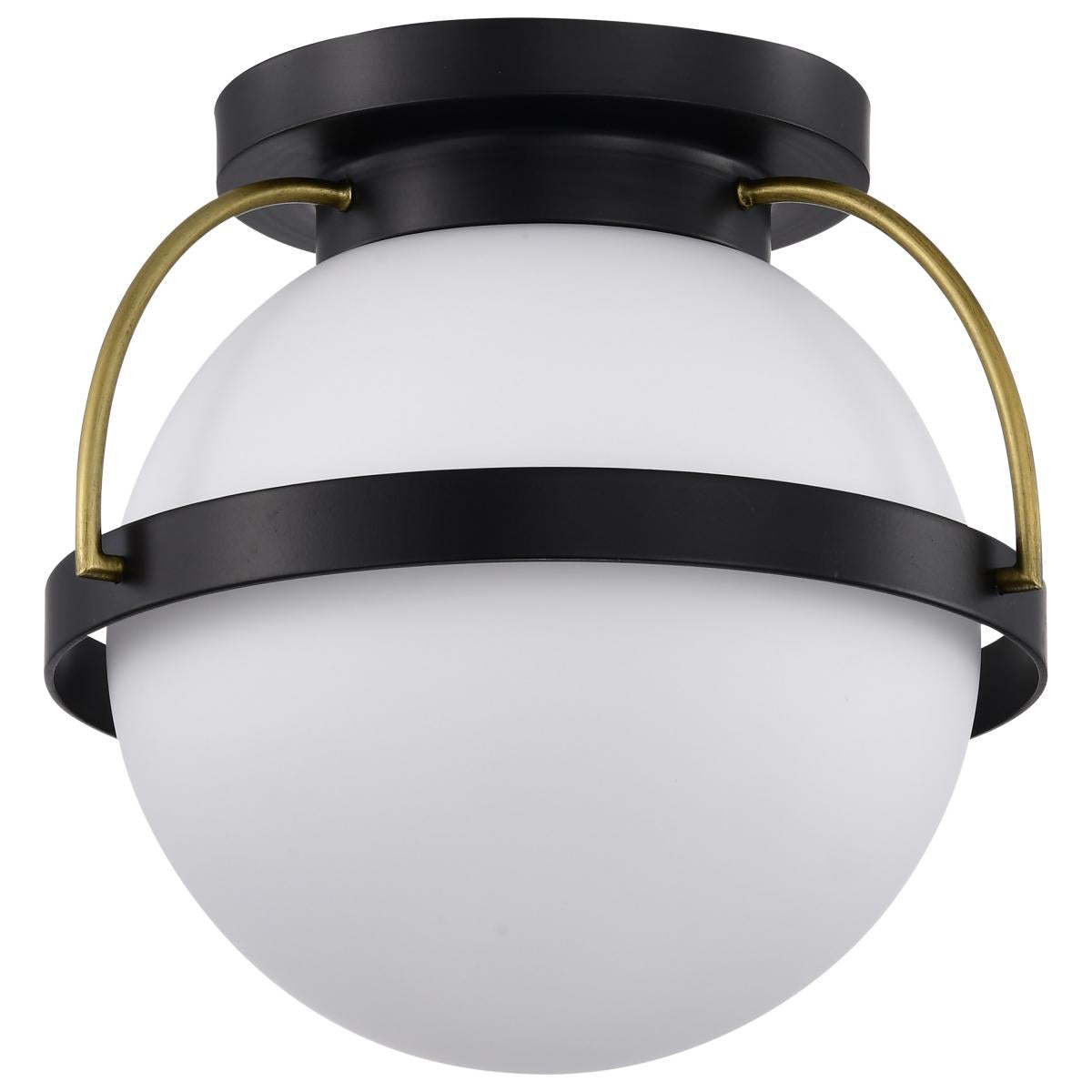 Nuvo 60-7771 Lakeshore 1 Light Medium Flush Mount – Matte Black & Natural Brass Finish with White Opal Glass, 60W Max, 120V, cULus Listed
