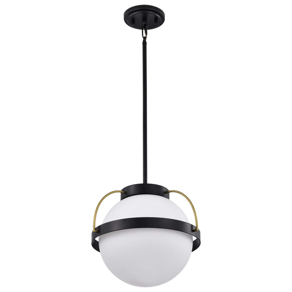 Nuvo 60-7775 Lakeshore 1 Light Large Pendant – Matte Black & Natural Brass Finish with White Opal Glass, 60W Max, 120V, cULus Listed