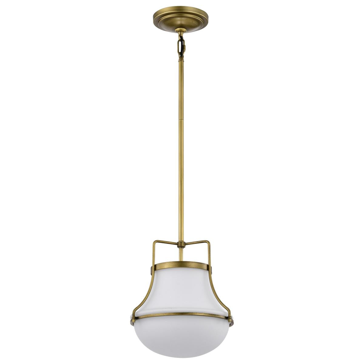 Nuvo 60-7862 Valdora 1 Light 10" Pendant – Natural Brass Finish with White Opal Glass, 60W Max, 120V, cULus Listed