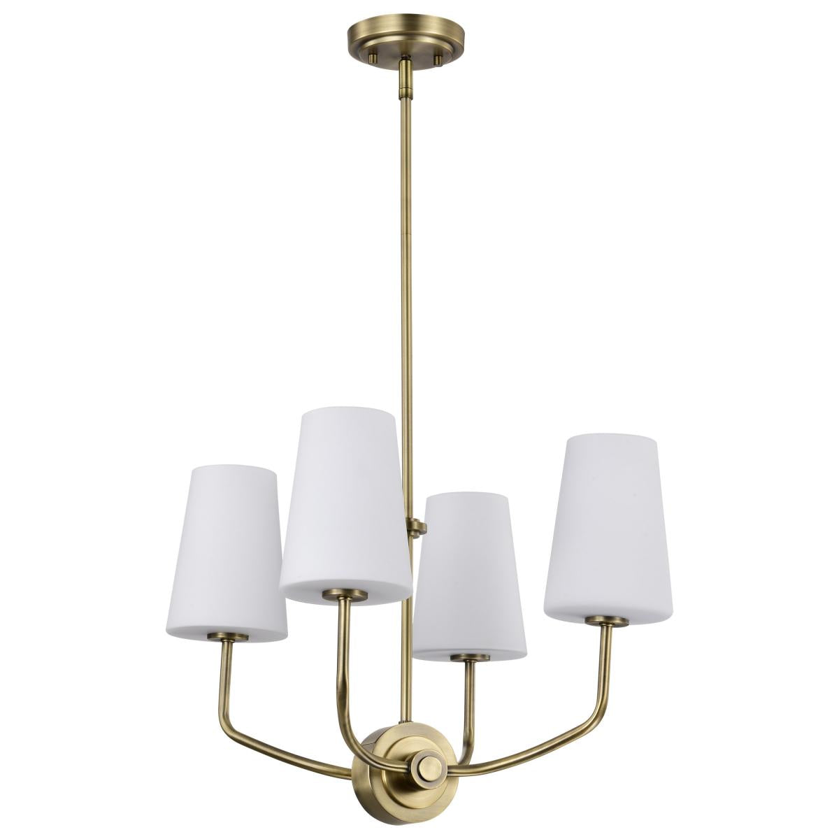 Nuvo 60-7884 Cordello 4 Light Chandelier – Vintage Brass Finish with Etched White Opal Glass, 60W Max, 120V, cETLus Listed