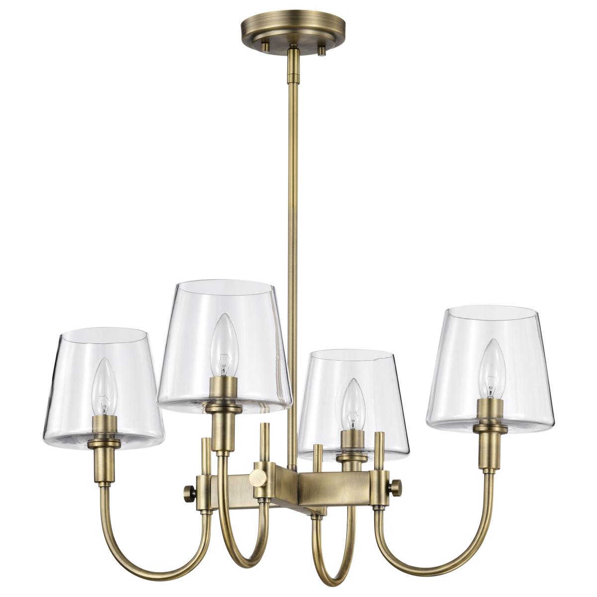 Nuvo 60-7885 Brookside 4 Light Chandelier – Vintage Brass Finish with Clear Glass, 60W Max, 120V, cETLus Listed