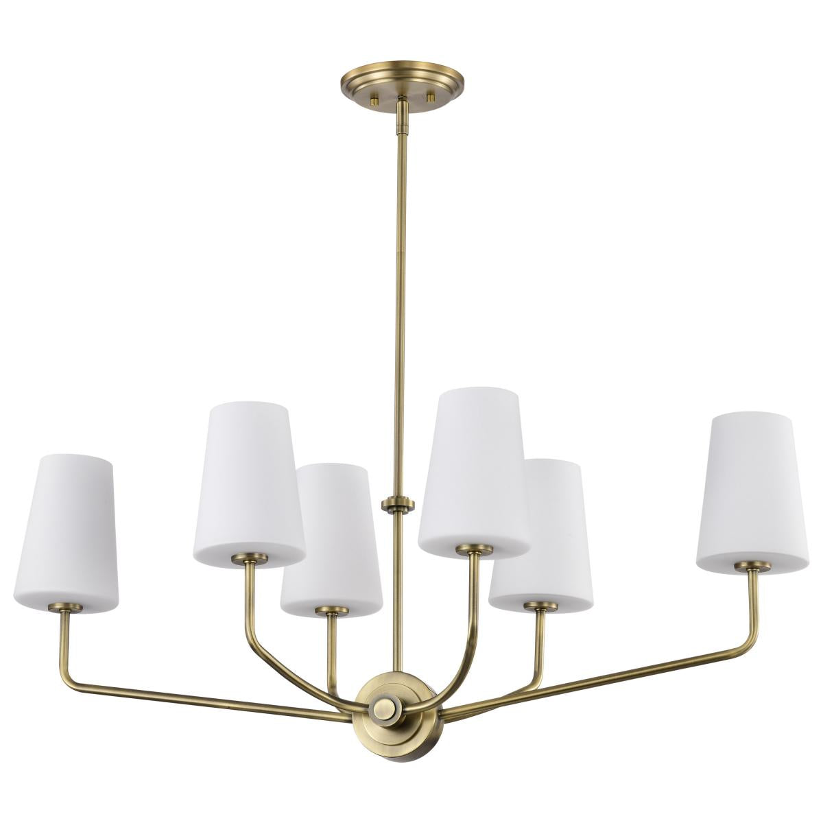 Nuvo 60-7886 Cordello 6 Light Island Pendant – Vintage Brass Finish with Etched White Opal Glass, 60W Max, 120V, cETLus Listed