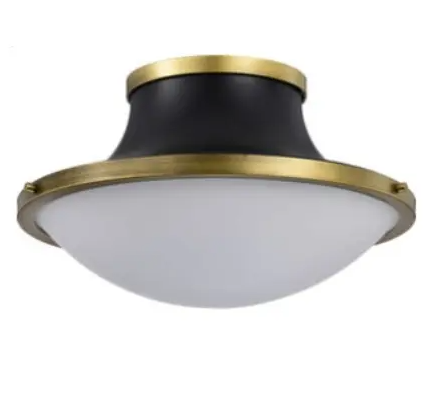 Nuvo 60-7906 18-in Lafayette Flush Mount Fixture w/o Bulbs, 3-Light, Voltage 120V,  Matte Black/Natural Brass Finish