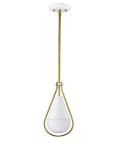 Nuvo 60-7922 6-in Admiral Pendant Fixture w/o Bulb, Voltage 120V, Matte White/Natural Brass