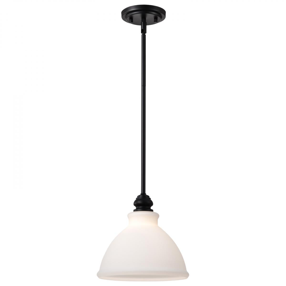 Nuvo 60-8024 Russel 10" Mini Pendant – Matte Black Finish with Satin White Glass, 60W Max, 120V, cETLus Listed