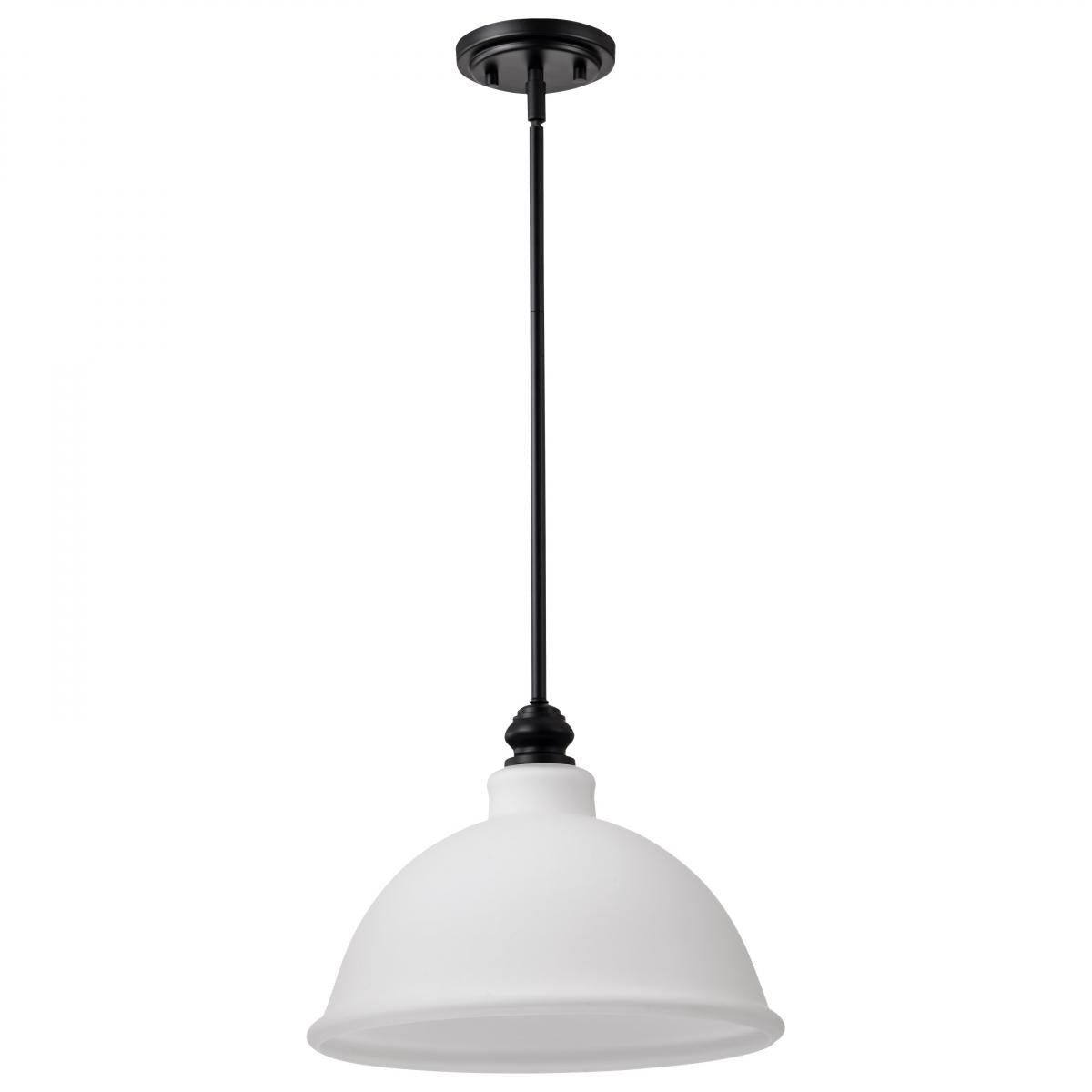 Nuvo 60-8026 Russel 14" Pendant – Matte Black Finish with Satin White Glass, 60W Max, 120V, cETLus Listed
