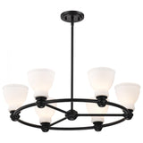 Nuvo 60-8027 Russel 6 Light Chandelier – Matte Black Finish with Satin White Glass, 60W Max, 120V, cETLus Listed