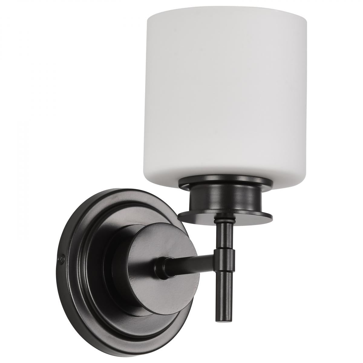 Nuvo 60-8031 Warren 1-Light Vanity, Gun Metal, Satin White Glass, 5", 60W, 120V, Damp Rated