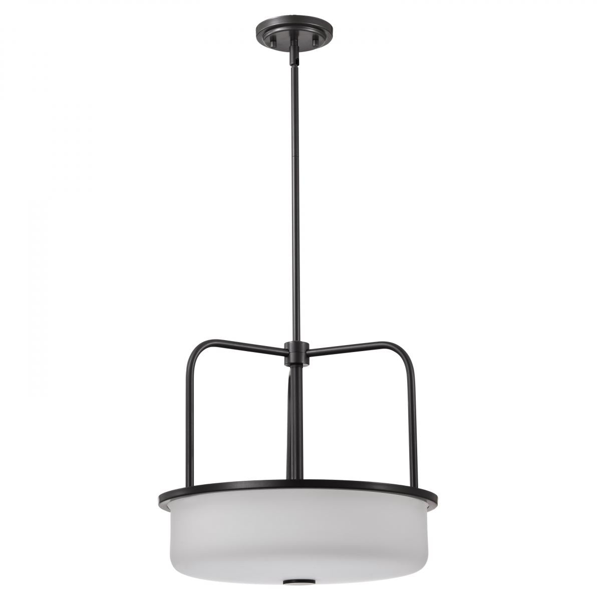 Nuvo 60-8037 Warren 3-Light Pendant, 17", Gun Metal, Satin White Glass, 60W, 120V, 36" Stem, Dry Rated