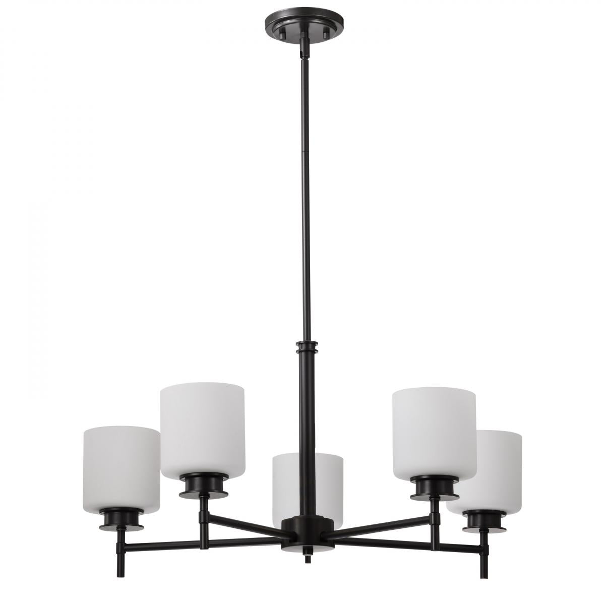 Nuvo 60-8038 Warren 5-Light Chandelier, 28", Gun Metal, Satin White Glass, 60W, 120V, 36" Stem, Dry Rated