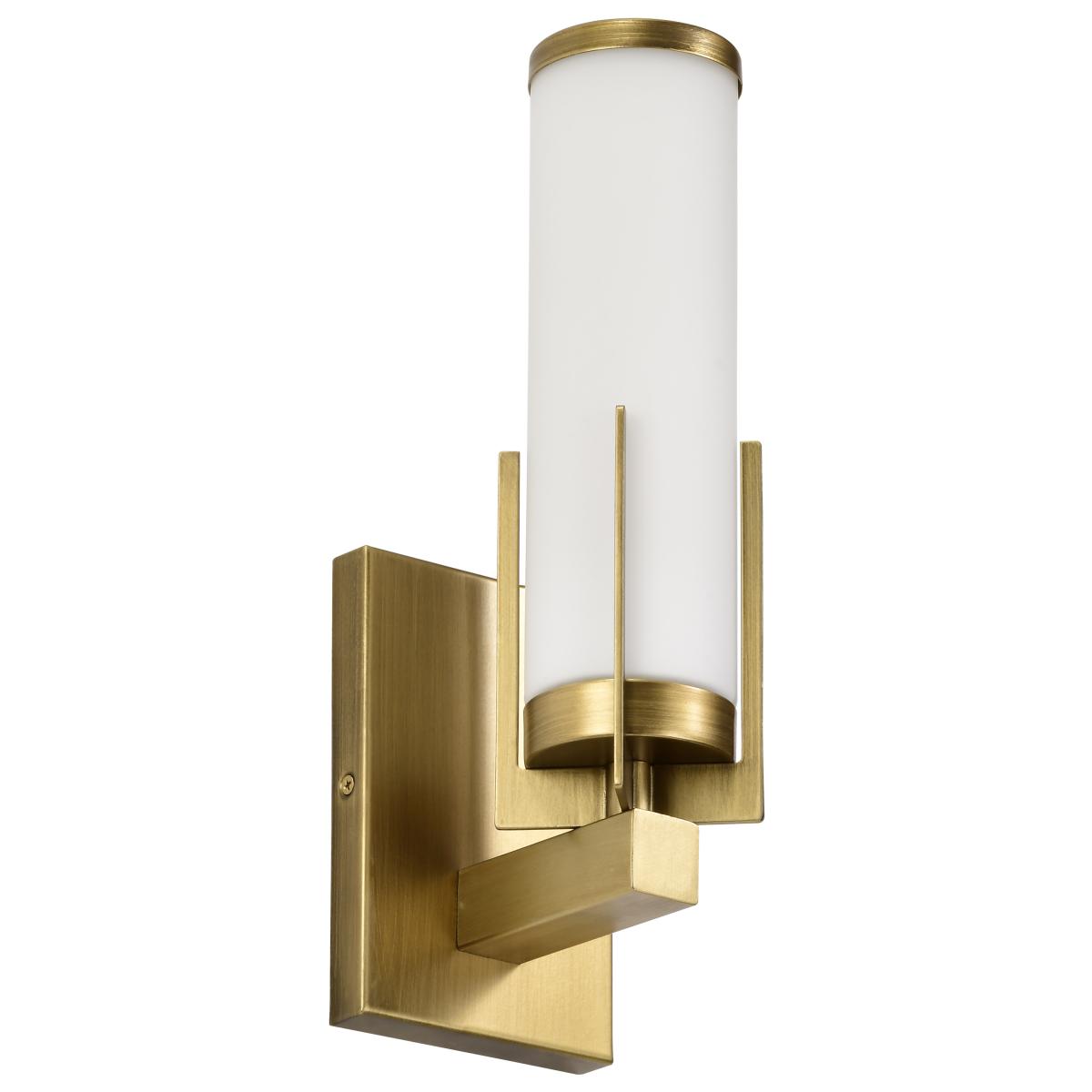 Nuvo 60-8041 Roselle 1-Light Vanity, 4.5", Natural Brass, White Glass, 60W, 120V, Damp Rated