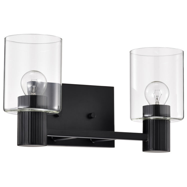 Nuvo 60-8062 Clarksville 2-Light Vanity Fixture - 14in - Matte Black / Clear Glass