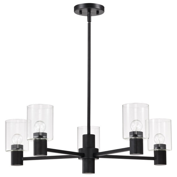 Nuvo 60-8066 Clarksville 5-Light Chandelier - Matte Black / Clear Glass Shade