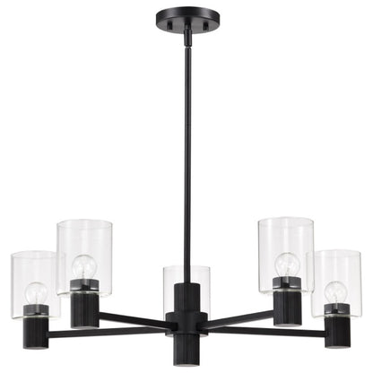 Nuvo 60-8066 Clarksville 5-Light Chandelier - Matte Black / Clear Glass Shade