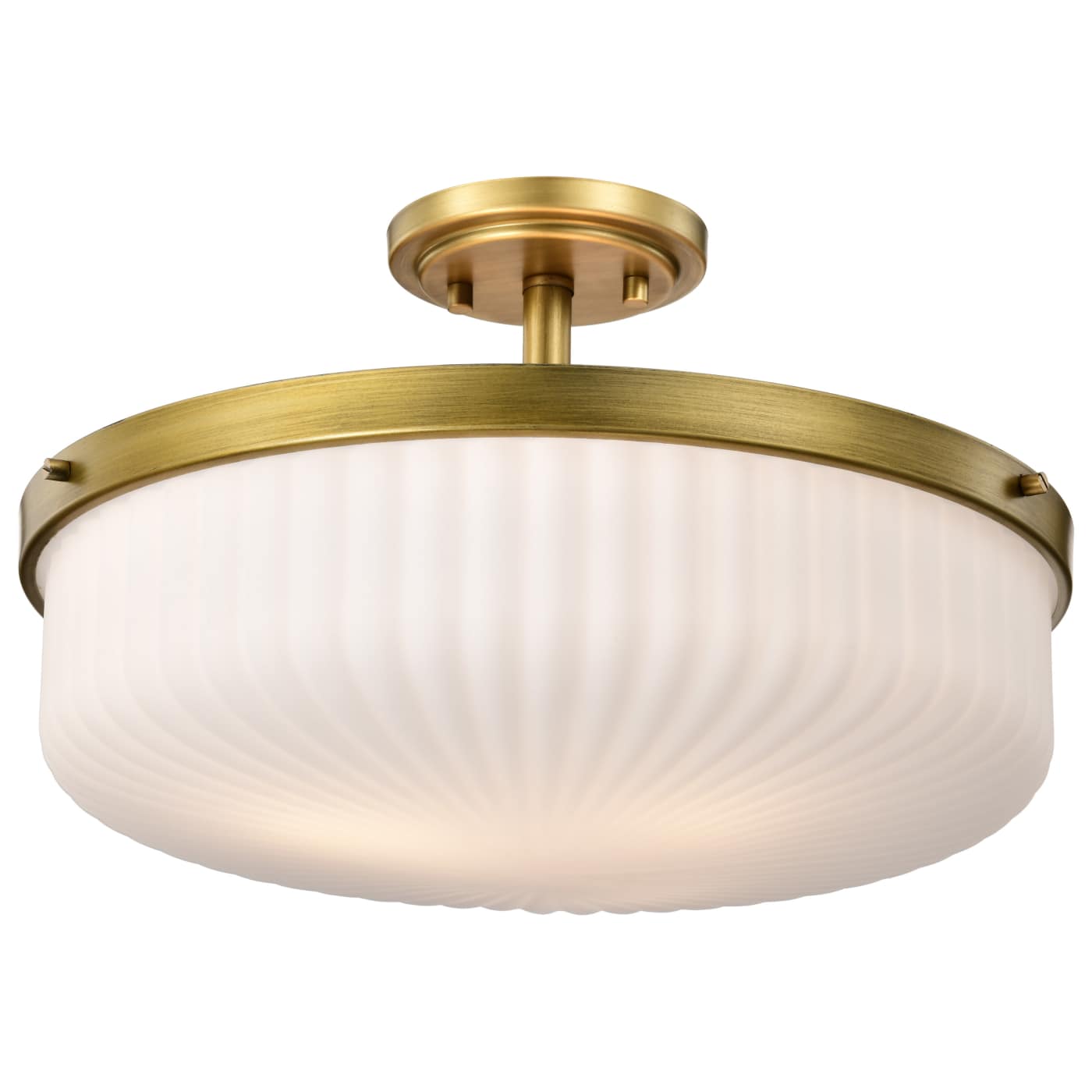 Nuvo 60-8667 Solara 16.6"  Indoor Semi Flush Mount ceiling Light - Finish: Natural Brass - Frosted Ribbed Glass