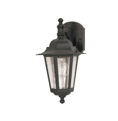 Nuvo 60-990 Cornerstone - 1 Light 13" Wall Lantern - Arm Down with Clear Seeded Glass - Textured Black Finish