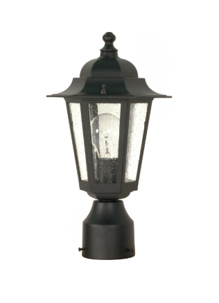 Nuvo 60-996 Cornerstone - 1 Light 14" Post Lantern with Clear Seeded Glass - Textured Black Finish