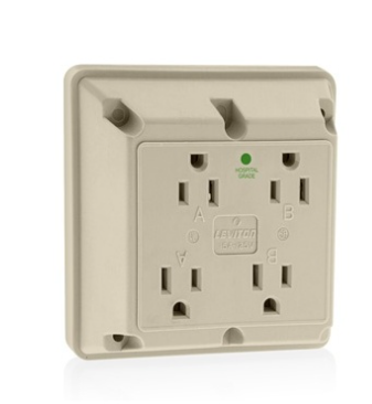 Leviton 1254-HI 4-in-1 4-in-1 Quadruplex 2-Pole 3-Wire Receptacle Outlet, Heavy-Duty Hospital Grade, 15A, 125V, Side Wire, NEMA 5-15R, Ivory