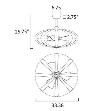 Maxim Lighting 61009BZGLD Ambience Bronze/Gold Fandelight Ceiling Fan - Dimension Diagram