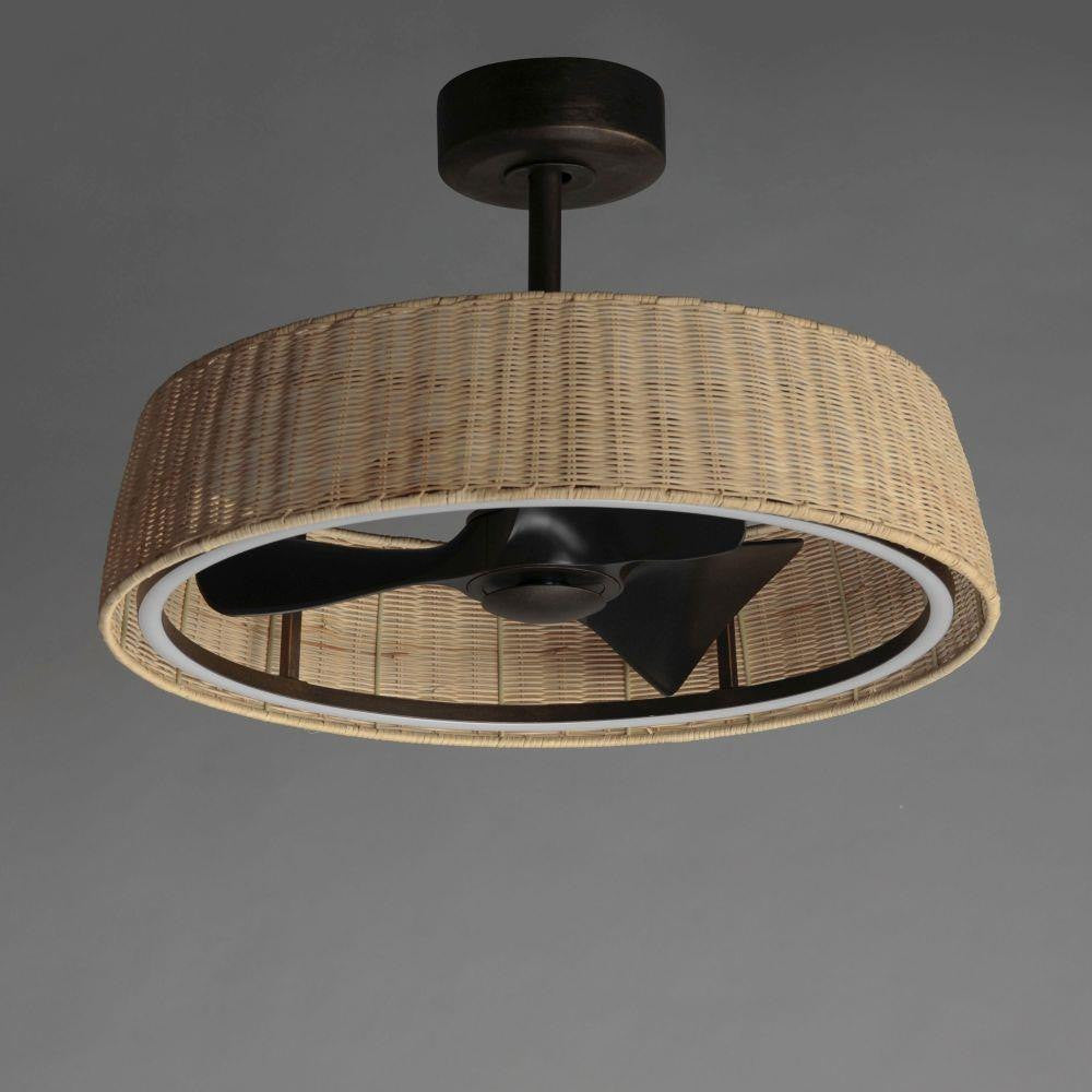 Maxim Lighting 61012NADBZ Tulum Fandelier with Natural Rattan Shade and Dark Bronze Fan Blades