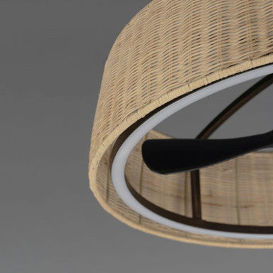Maxim Lighting 61012NADBZ Tulum Fandelier Close-Up Detail of Rattan Shade and LED Ring