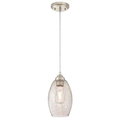 Westinghouse Lighting 6105700 Carsley brushed nickel mini pendant with clear crackle glass
