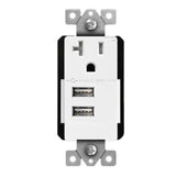 Enerlites 61200-TR2USB-CU-W Interchangeable Dual USB Tamper Resistant 20A Single Receptacle, White