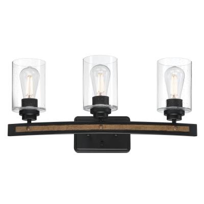 Westinghouse Lighting 6128700 Broomall 3 light wall light in matte black with barnwood accents