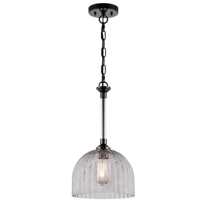 Westinghouse Lighting 6130300 Camrose gun metal pendant with ribbed smoke gray glass
