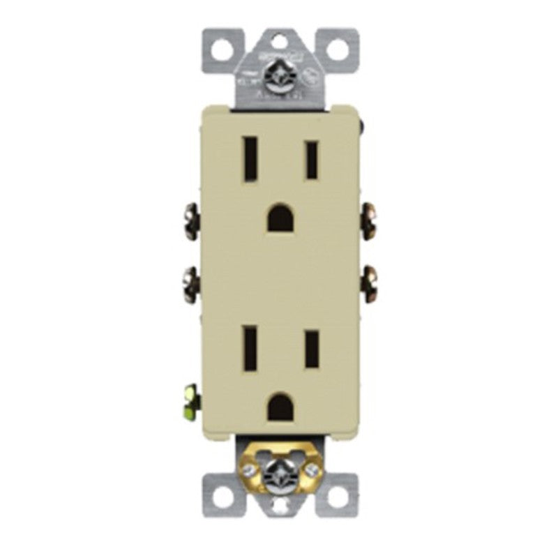 Enerlites 61501-I Residential Grade 15A Decorator Style Self-Grounding Duplex Receptacle, Ivory