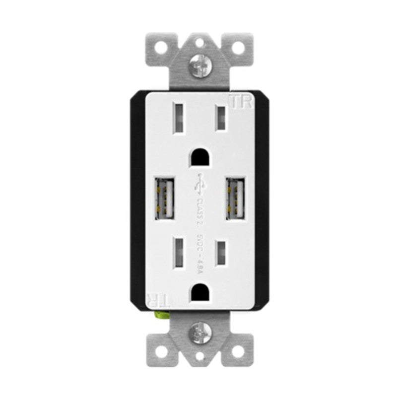 Enerlites 61501-TR2USB-CC-W Dual USB Charger 15A Duplex Tamper Resistant Receptacle, White