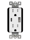 Enerlites 61501-TR2USB3-1A1C-W Dual USB Charger Tyep-C/Type-A 15A Duplex Tamper Resistant Receptacle, White